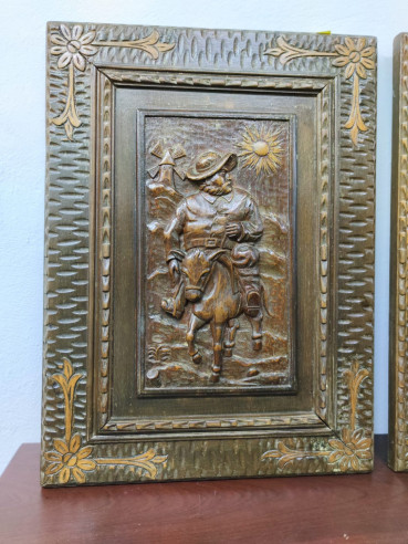 Madera tallada Don Quijote y Sancho