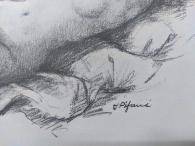 Pareja de láminas pintadas a carboncillo