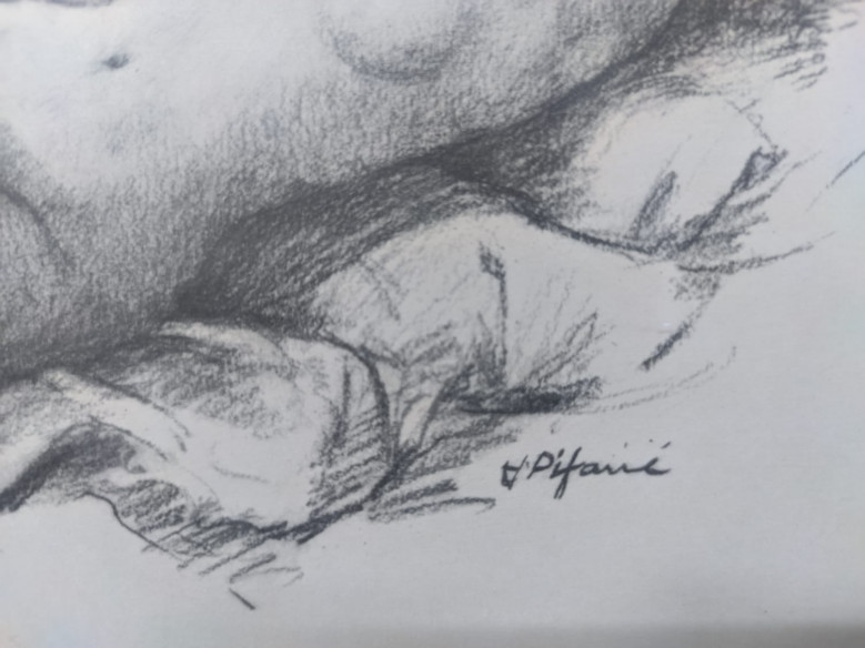 Pareja de láminas pintadas a carboncillo