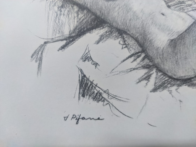 Pareja de láminas pintadas a carboncillo