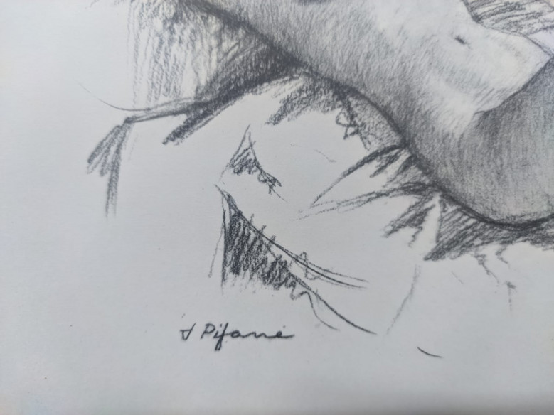 Pareja de láminas pintadas a carboncillo