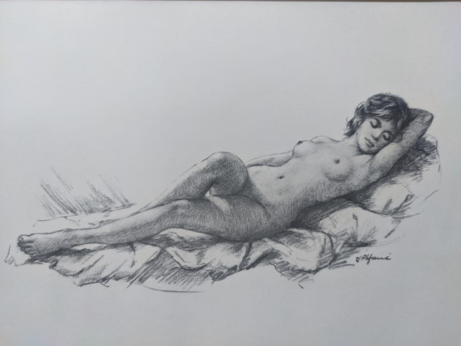 Pareja de láminas pintadas a carboncillo