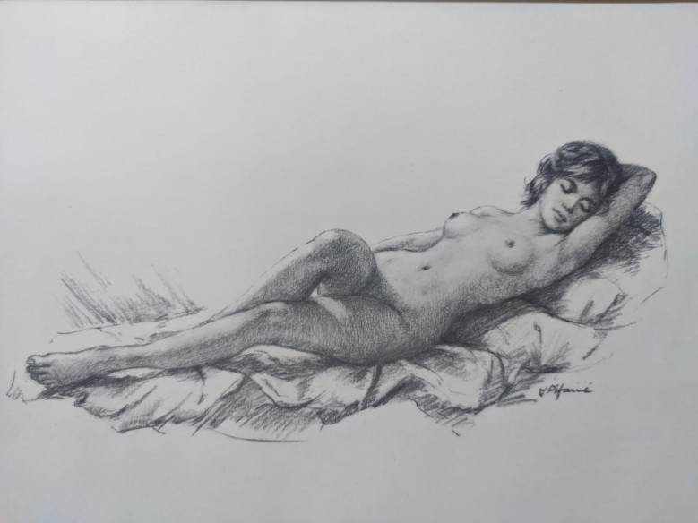 Pareja de láminas pintadas a carboncillo