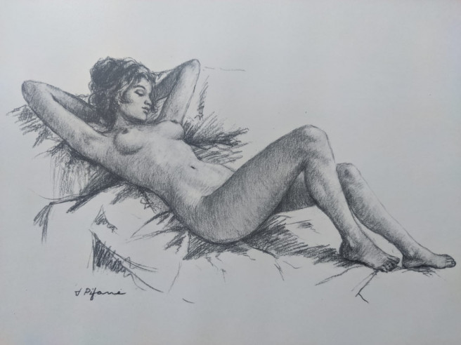 Pareja de láminas pintadas a carboncillo