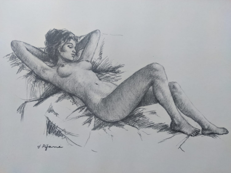 Pareja de láminas pintadas a carboncillo