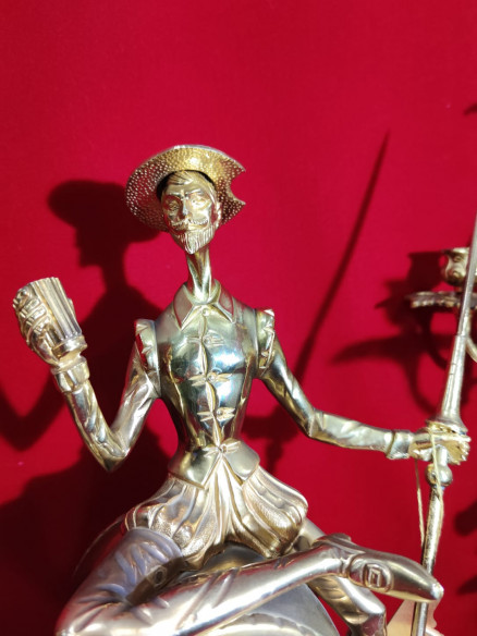 Reloj de bronce con guarnición Don Quijote y Sancho Panza