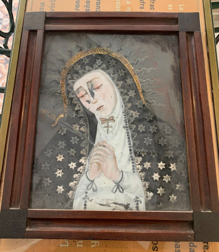 Virgen Dolorosa pintada sobre cristal