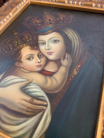 Virgen de Belén pintada sobre cobre (marco antiguo)