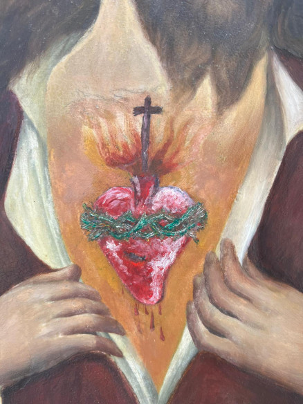 Corazón de Jesús óleo sobre cobre